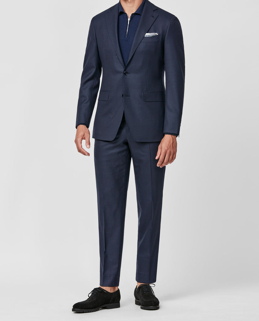 Barberis Canonico 'Revenge Collection' S150 Doppio Ritorto Merino Wool Dark Blue Two Tone Birdseye