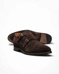 Suede Dark Brown Formal Round Blake Double Monk