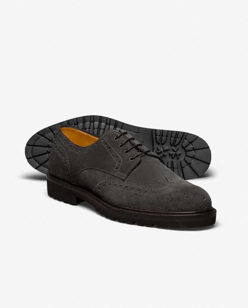Dark Grey Suede Lightweight Vibram Brogue Derbies