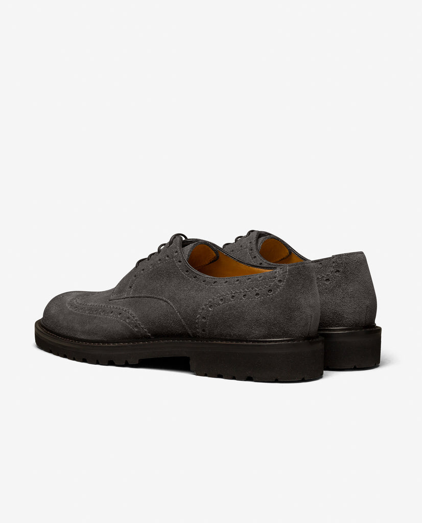 Dark Grey Suede Lightweight Vibram Brogue Derbies