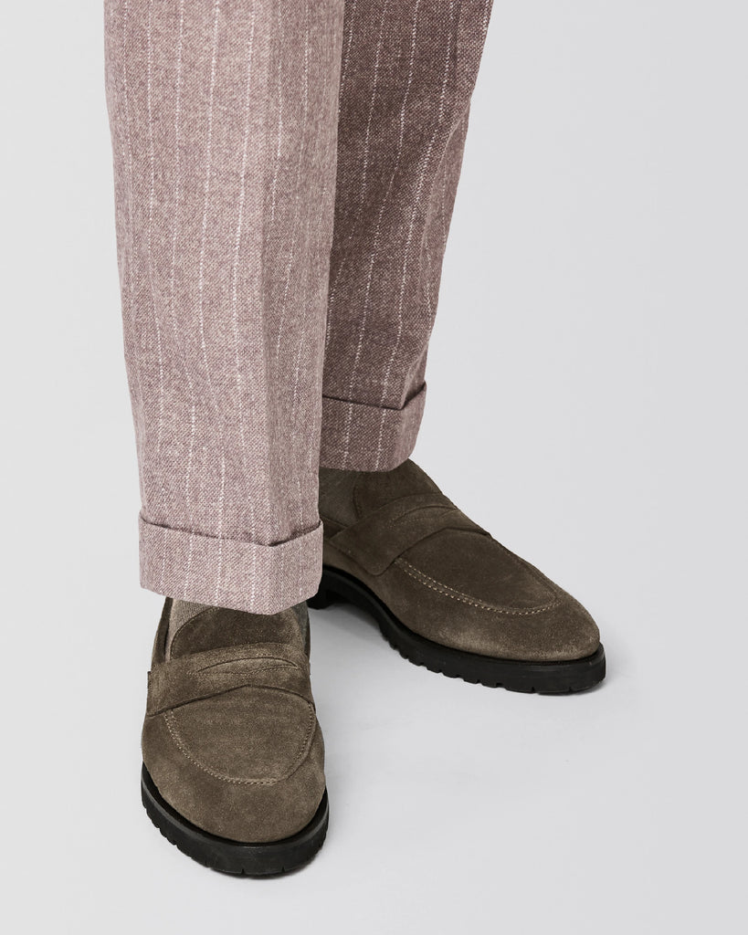 Formal Round Penny Loafers Suede Light Taupe