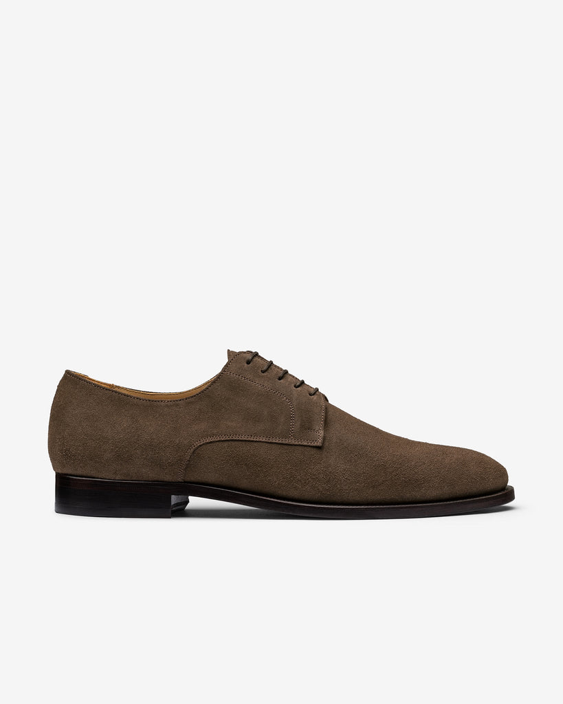 Dark Brown Suede Plain Tip Derbies Formal Round