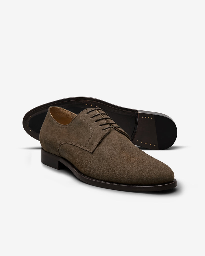 Dark Brown Suede Plain Tip Derbies Formal Round