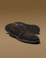 Contemporary Round Derby with Brogue Suede Dark Brown