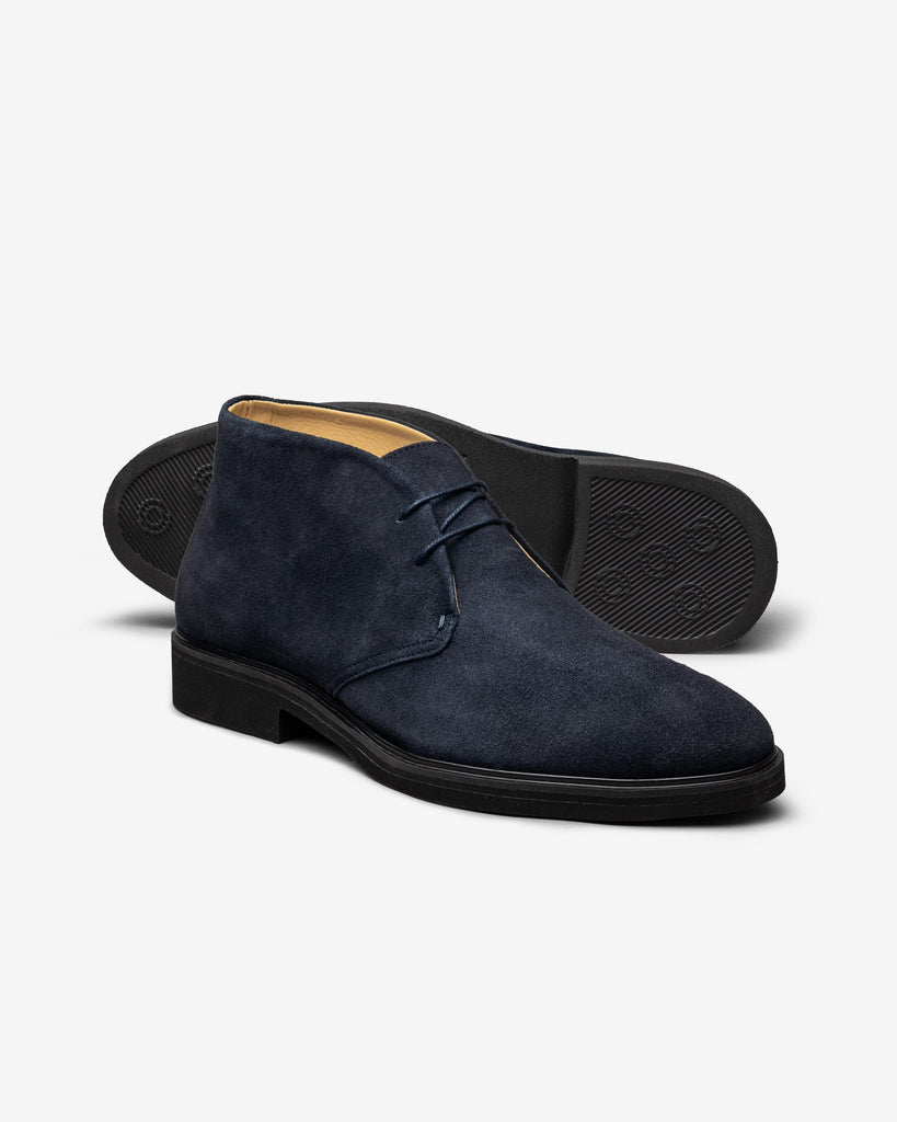 Contemporary Round Chukka Boots Midnight Blue Suede