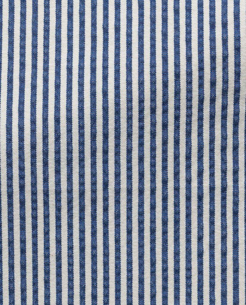 Subalpino Blue & White Striped Stretch Cotton Seersucker