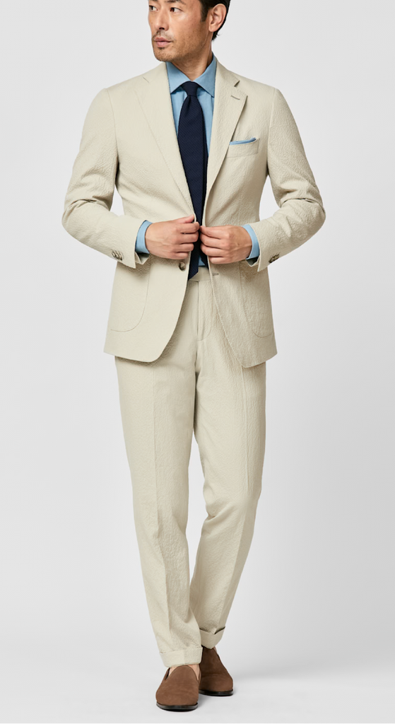 Subalpino Sand Stretch Cotton Seersucker