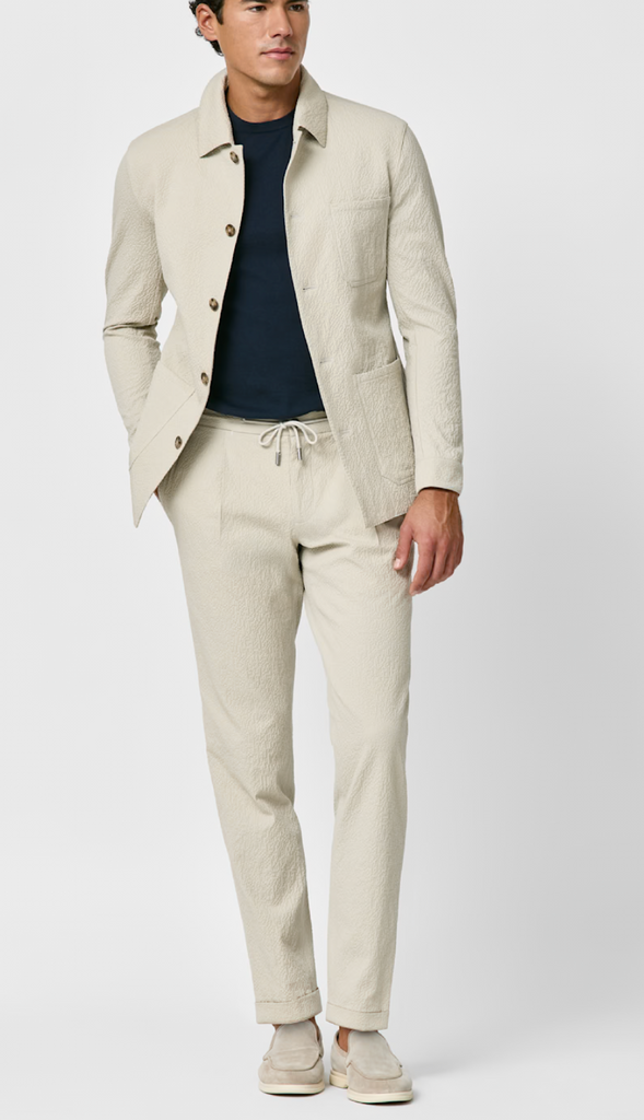 Subalpino Sand Stretch Cotton Seersucker