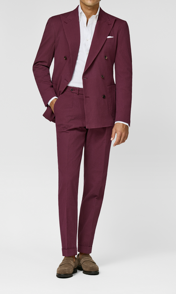 Subalpino Autumn Red Stretch Cotton Seersucker