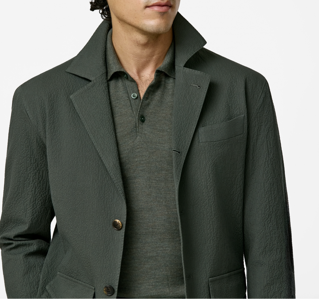 Subalpino Army Green Stretch Cotton Seersucker
