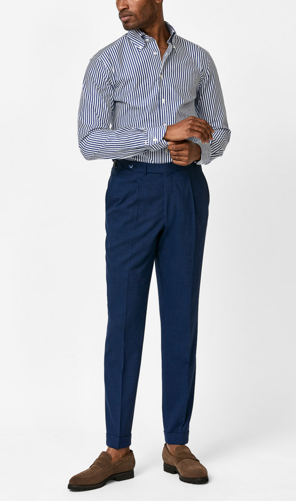 Albini Denim Blue Bengal Stripe Poplin Cotton 365 Easy Care Cotton