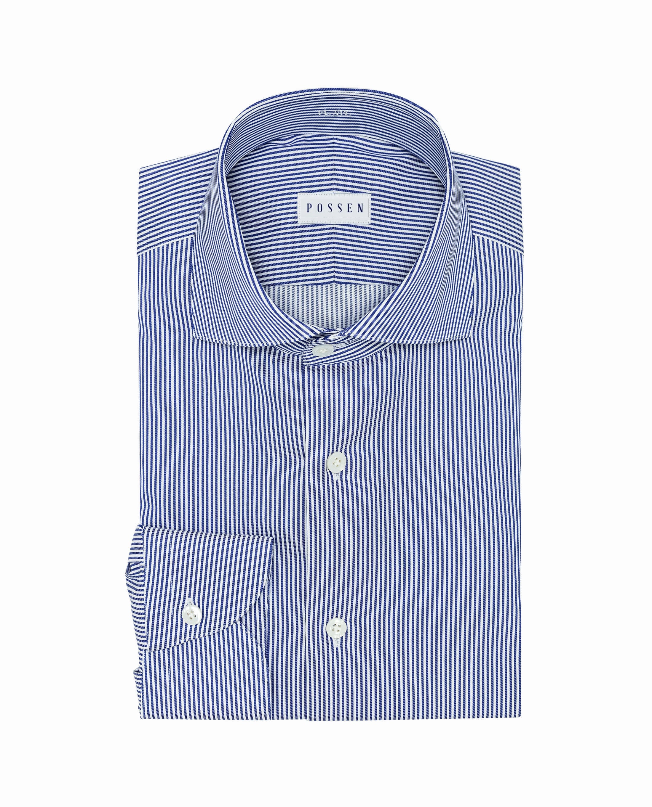 Thomas Mason Dark Blue Stripe Two Ply Soft Compact Sea Island Cotton Fine Twill