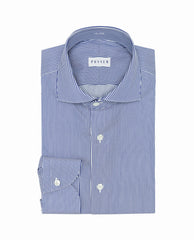 Thomas Mason Dark Blue Stripe Two Ply Soft Compact Sea Island Cotton Fine Twill