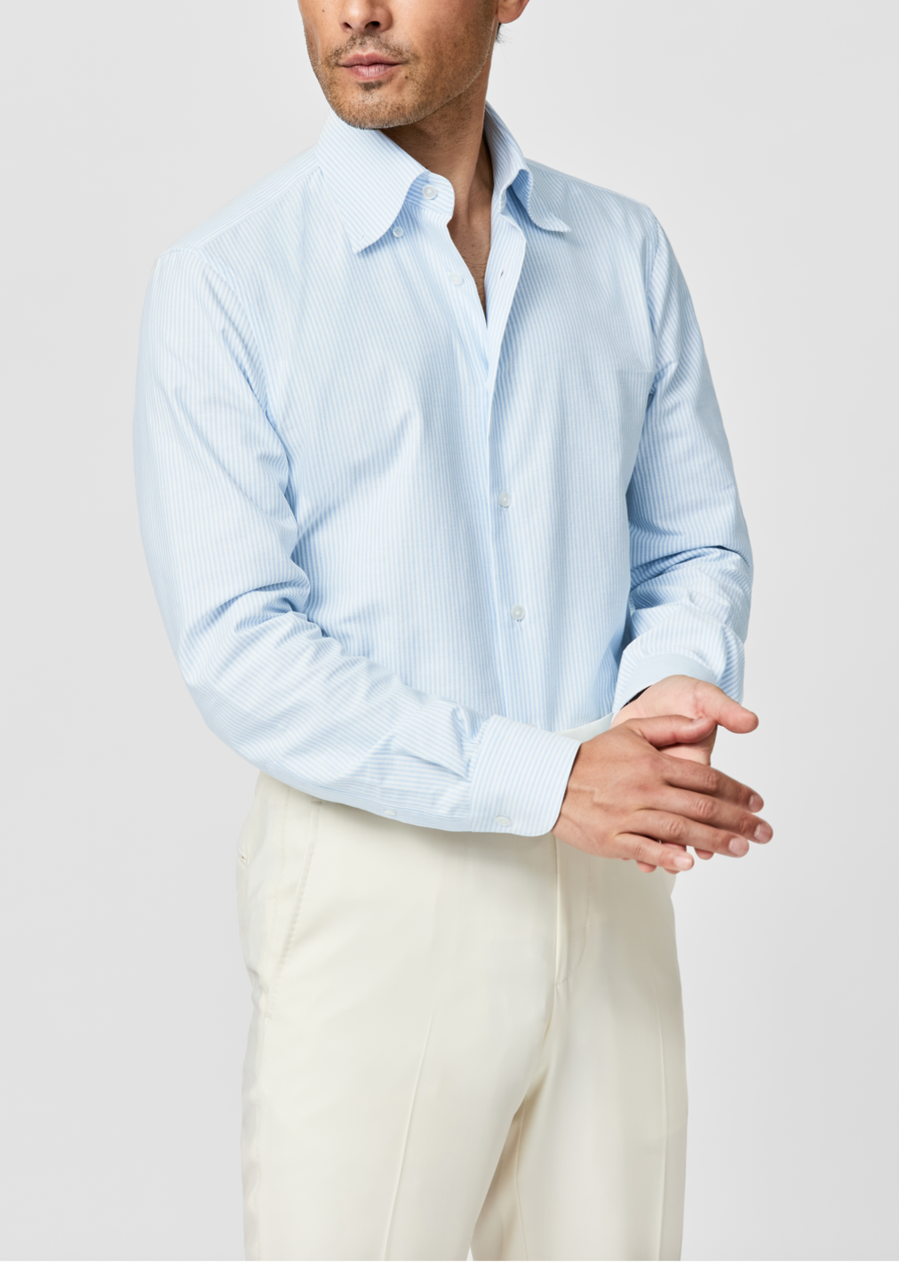 Somelos Light Blue Stripe Cotton Oxford Informal