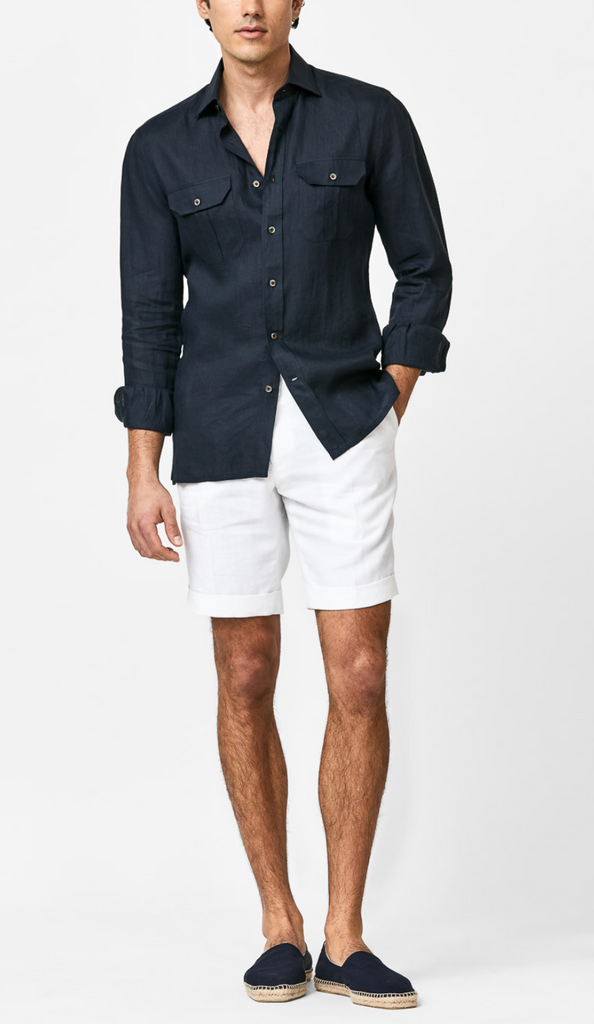 Albini Navy Blue Pure Linen Batiste