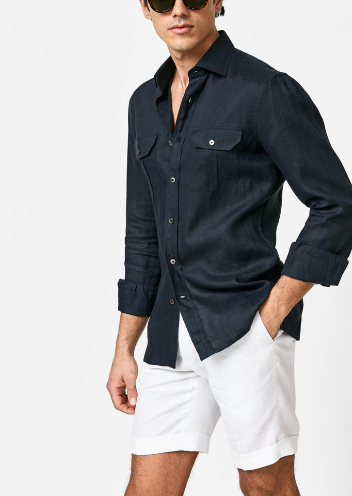 Albini Navy Blue Pure Linen Batiste