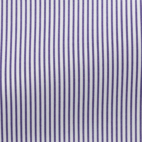 Thomas Mason White Two Ply Sea Island Cotton Poplin with Purple Candy Stripe
