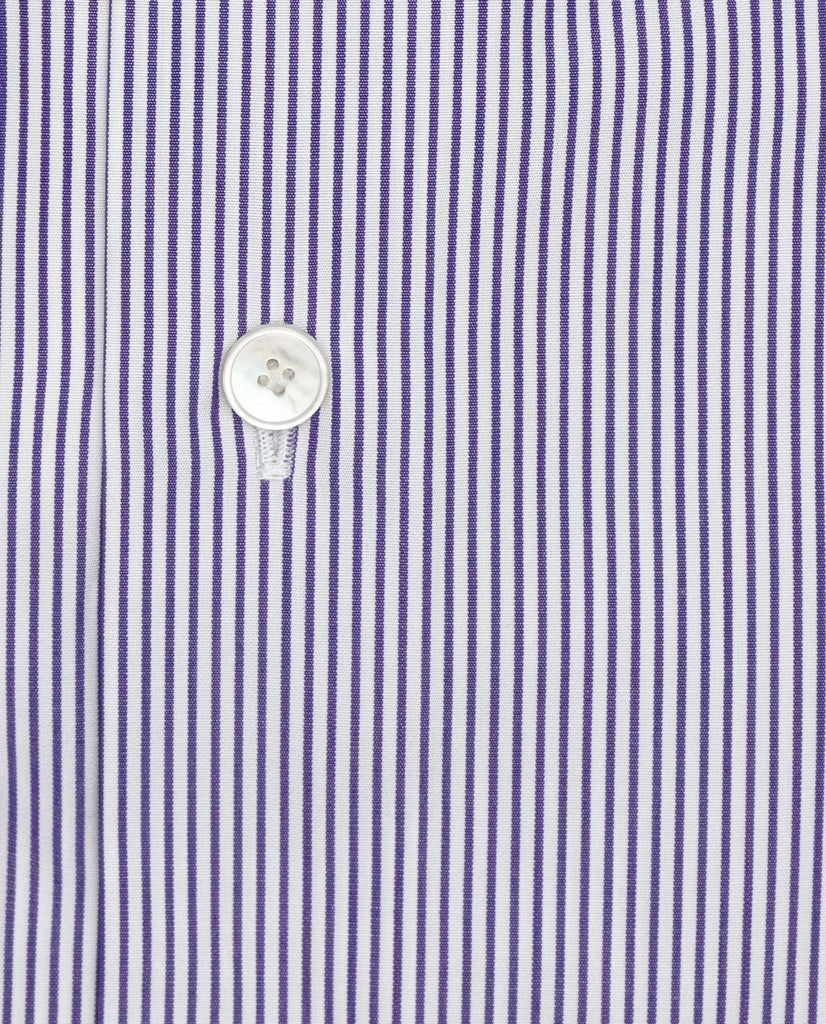 Thomas Mason White Two Ply Sea Island Cotton Poplin with Purple Candy Stripe