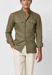 Albini Olive Green Pure Linen Batiste