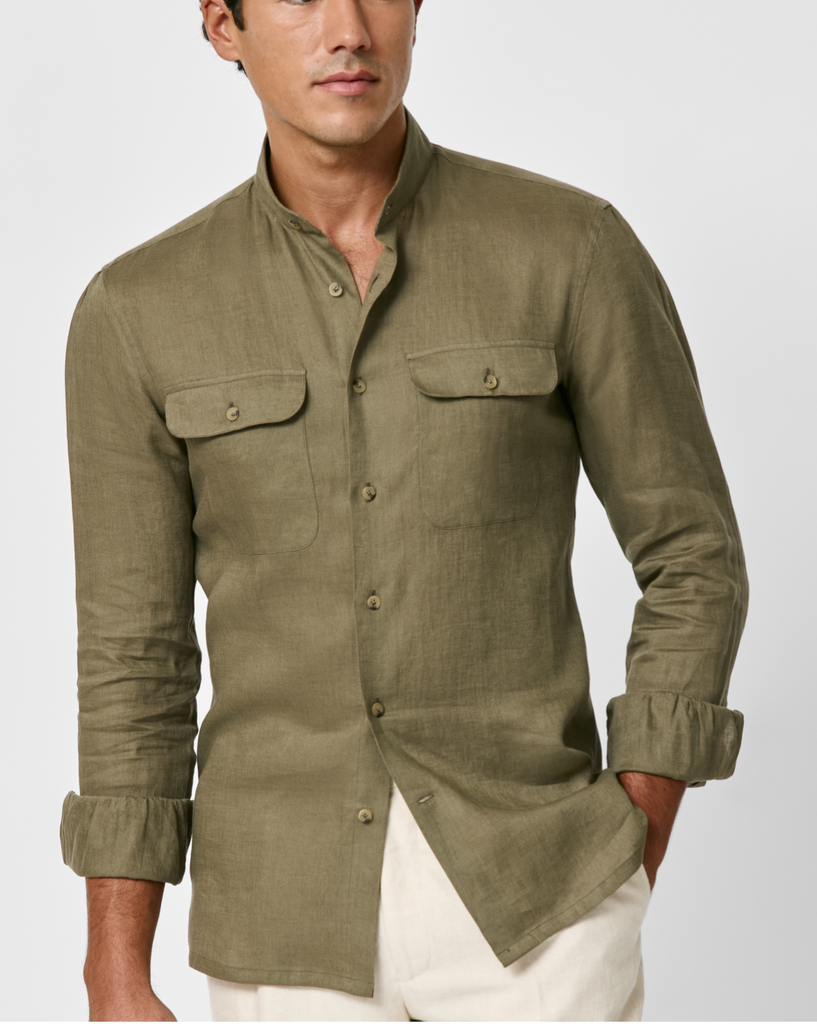 Albini Olive Green Pure Linen Batiste