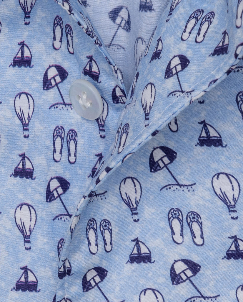 Testa Sky Blue with Navy Blue Beach Theme Organic Egyptian Cotton Poplin