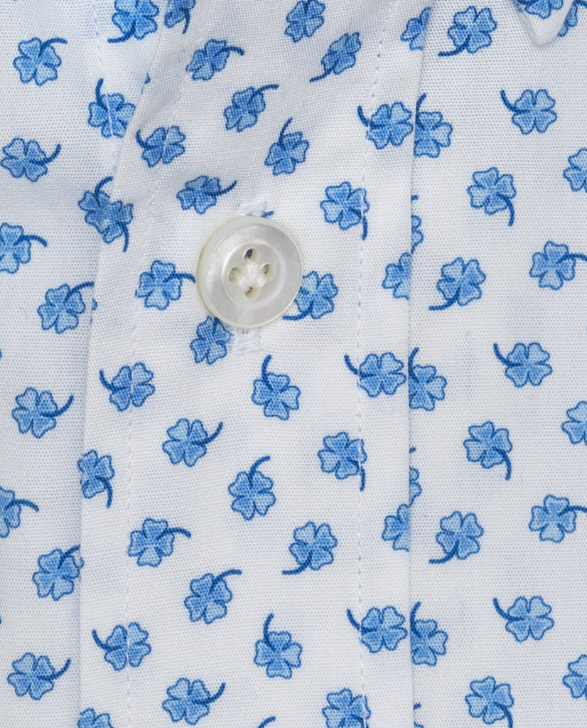 Testa White with Light Blue Clovers Organic Egyptian Cotton Poplin