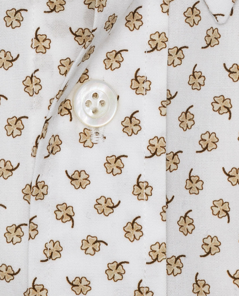 Testa White with Khaki Clovers Organic Egyptian Cotton Poplin