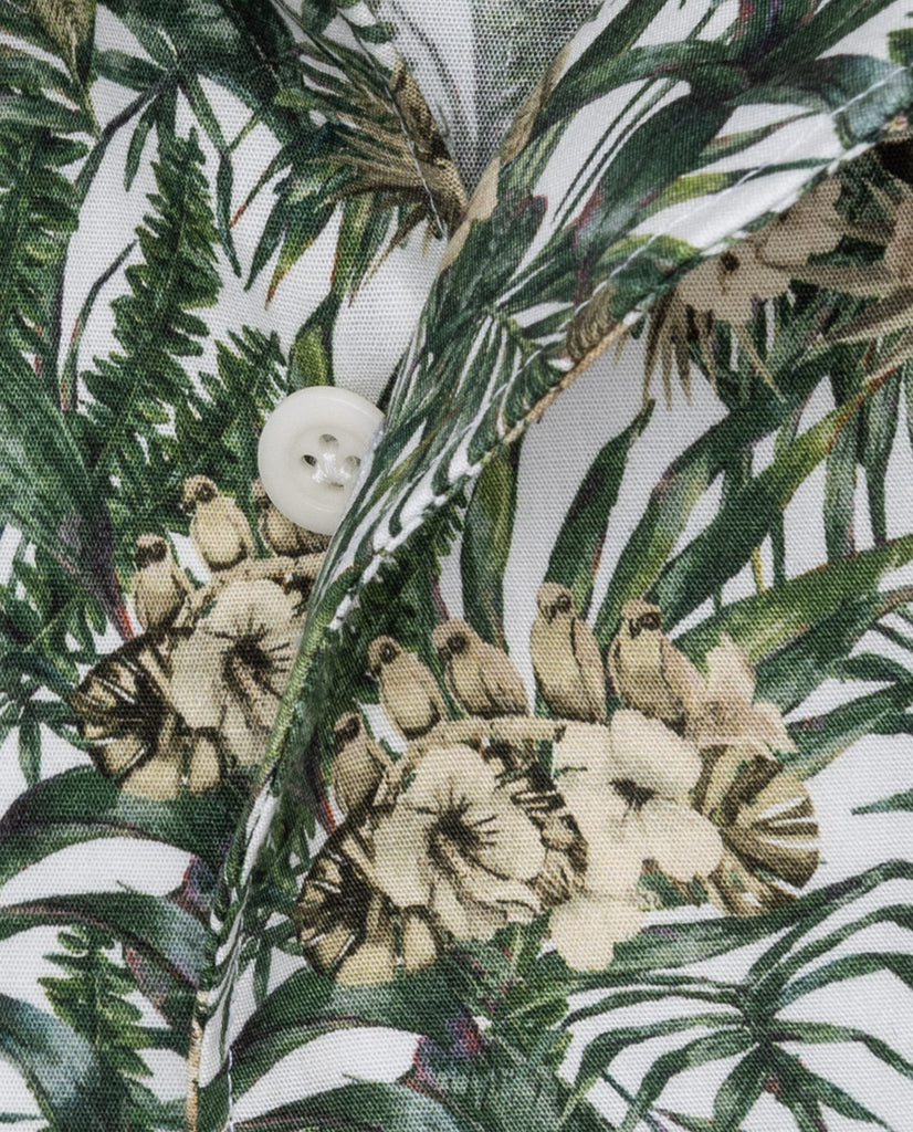 Testa Green Tropical Leaves And Birds Organic Egyptian Cotton Poplin