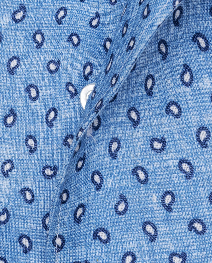 Testa Steel Blue with White Small Abstract Paisley Pure Organic Linen