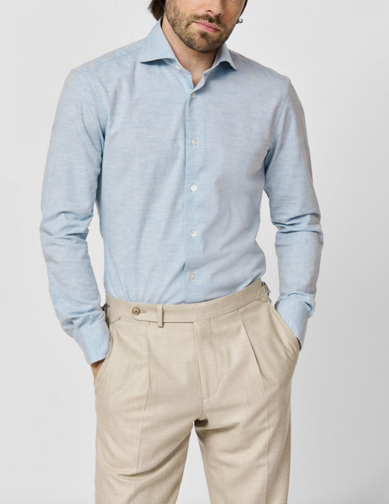 Canclini Sky Blue Chambray Organic Cotton Flannel Poplin