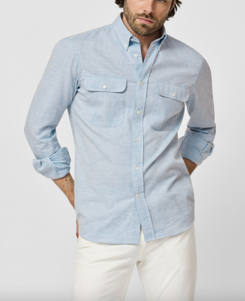 Canclini Sky Blue Chambray Organic Cotton Flannel Poplin