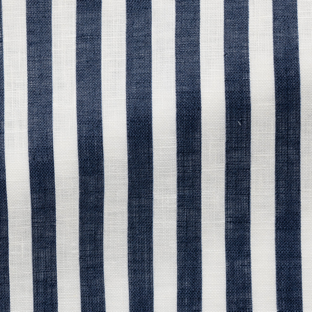 Tessuti Camicie Stampati Pure Linen White with Bold Blue Stripe