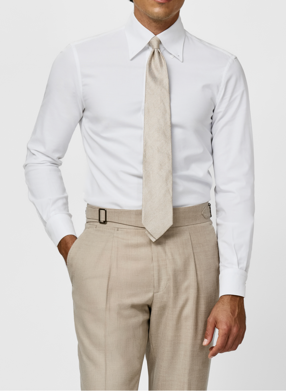 Albini Yoga Duke White Natural Stretch Easy Care Cotton Oxford