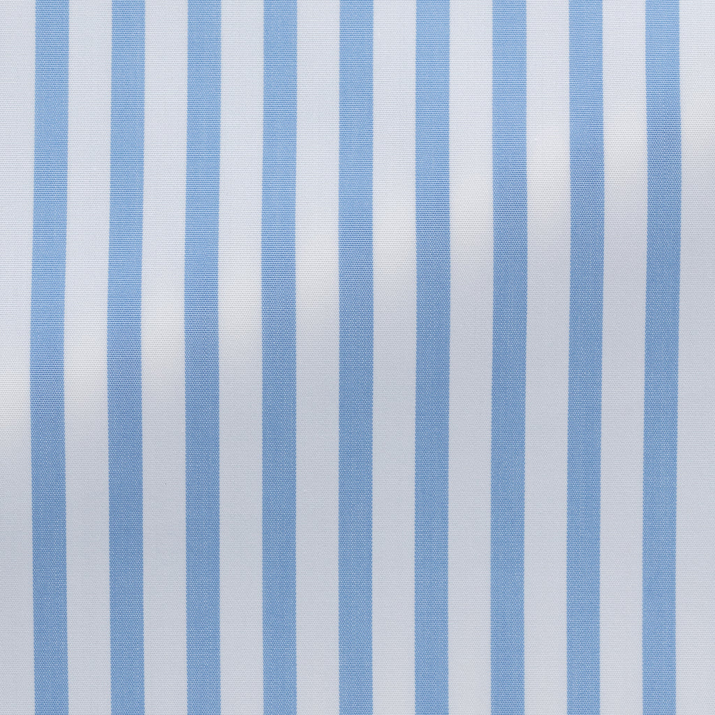 Canclini Two Ply 90/2 Cotton Poplin White with Light Blue Bold Stripes