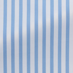 Canclini Two Ply 90/2 Cotton Poplin White with Light Blue Bold Stripes