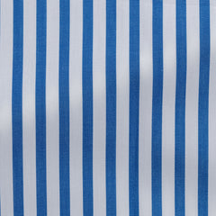 Canclini Two Ply 90/2 Cotton Poplin White with Mid Blue Bold Stripes