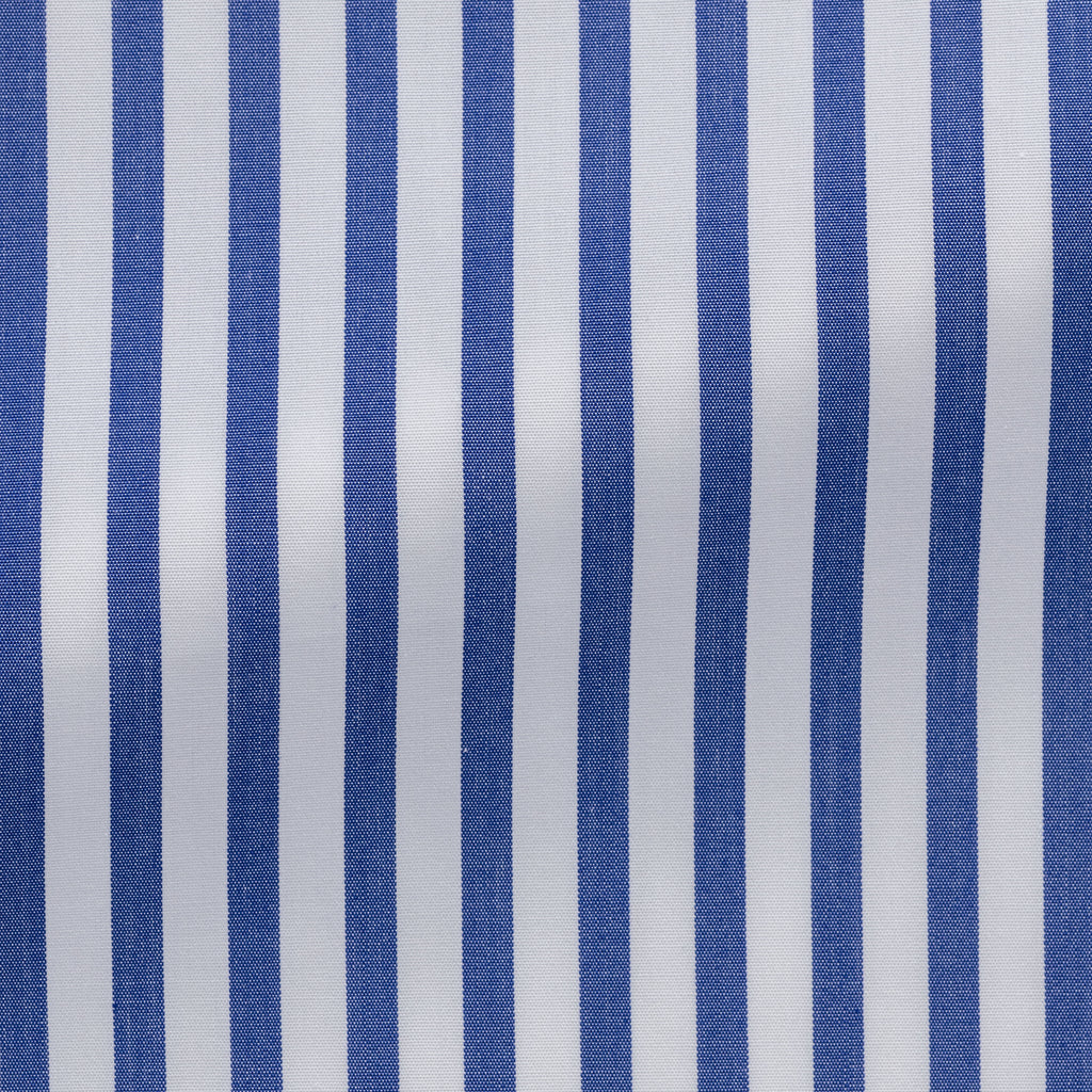 Canclini Two Ply 90/2 Cotton Poplin White with Dark Blue Bold Stripes