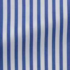 Canclini Two Ply 90/2 Cotton Poplin White with Dark Blue Bold Stripes