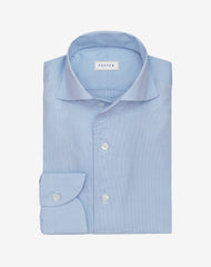 Thomas Mason Lightweight Two Ply 100/2 Egyptian Cotton Poplin White & Light Blue Micro Houndstooth