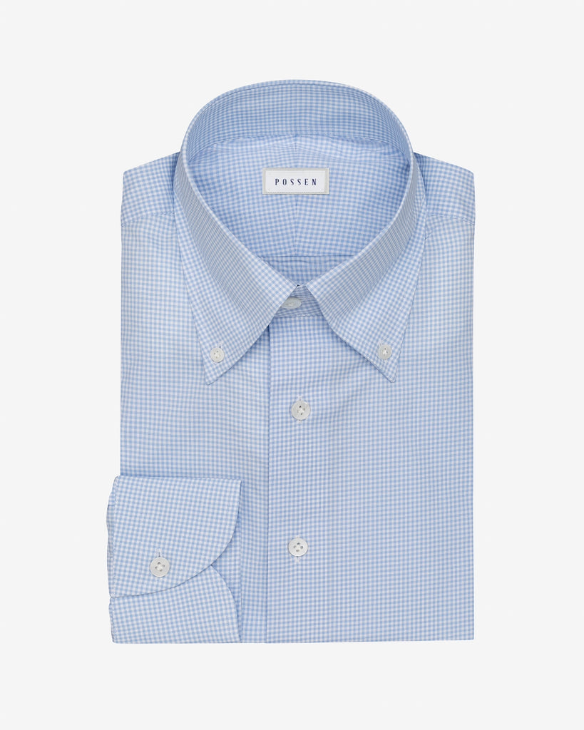 Thomas Mason Lightweight Egyptian Cotton Poplin White with Light Blue Micro Check