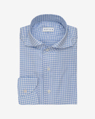 Thomas Mason Lightweight Egyptian Cotton Poplin White with Light Blue Gingham Check