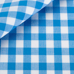 Thomas Mason White Cotton Poplin with Azure Blue Gingham Check