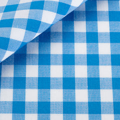 Thomas Mason White Cotton Poplin with Azure Blue Gingham Check