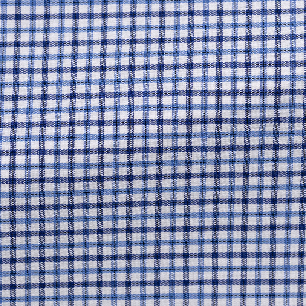 Thomas Mason Lightweight Egyptian Cotton Twill White with Mixed Blue Tattersall Check
