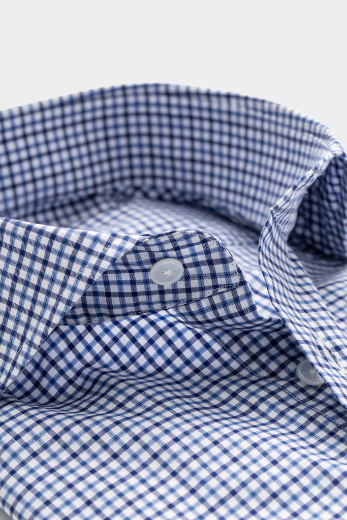 Thomas Mason Lightweight Egyptian Cotton Twill White with Mixed Blue Tattersall Check