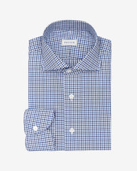 Thomas Mason Lightweight Egyptian Cotton Twill White with Mixed Blue Tattersall Check
