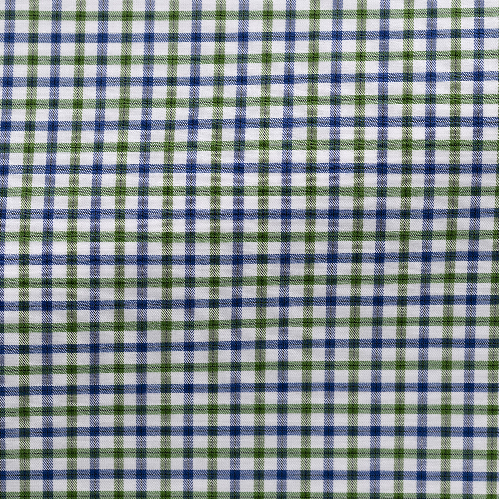 Thomas Mason Lightweight Egyptian Cotton Twill White with Green & Blue Tattersall Check