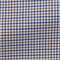 Thomas Mason Lightweight Egyptian Cotton Twill White with Brown & Blue Tattersall Check