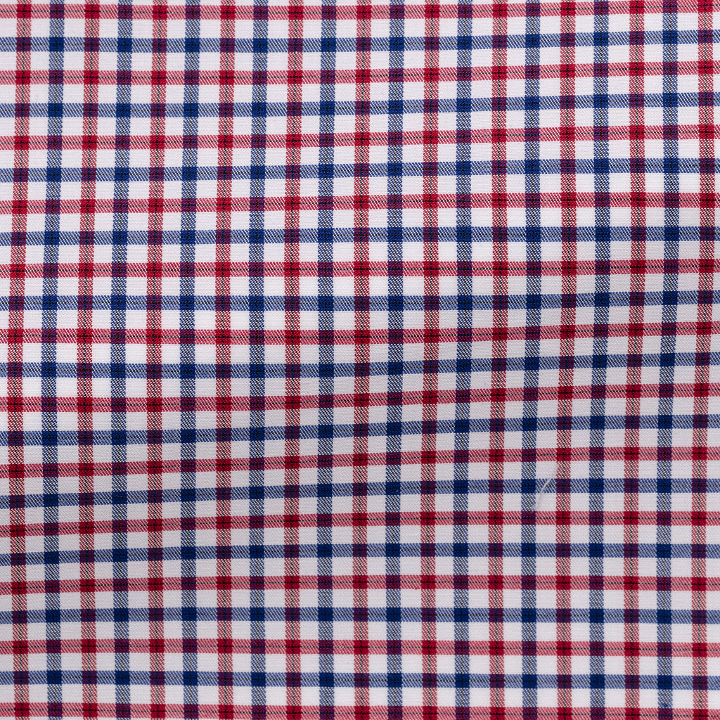 Thomas Mason Lightweight Egyptian Cotton Twill White with Red & Blue Tattersall Check