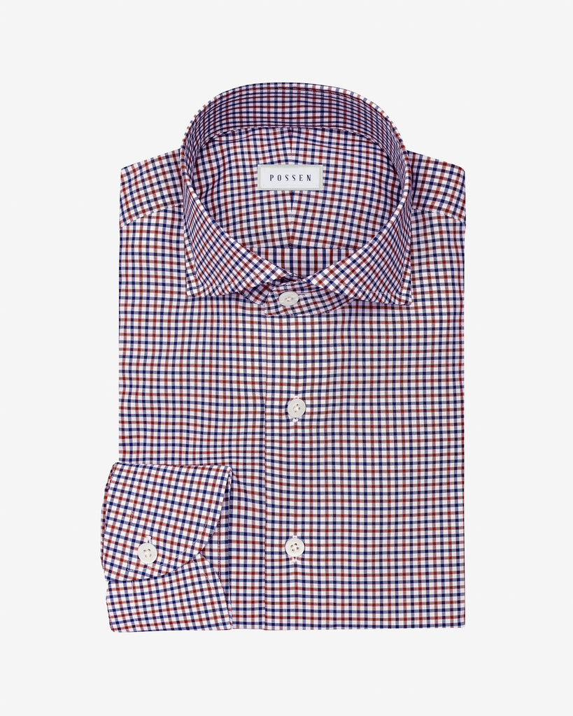 Thomas Mason Lightweight Egyptian Cotton Twill White with Red & Blue Tattersall Check